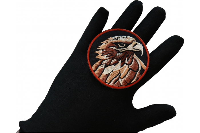 Speedy Hawk Iron on Patch shown on hand for size comparison
