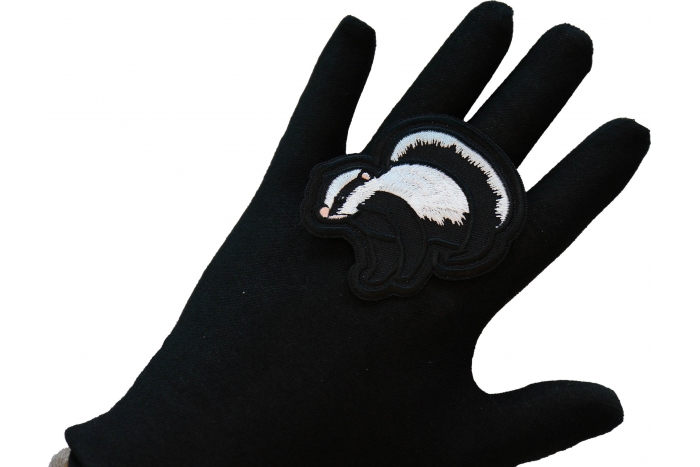 Skunk Patch, Cute Animal Patches shown on hand for size comparison
