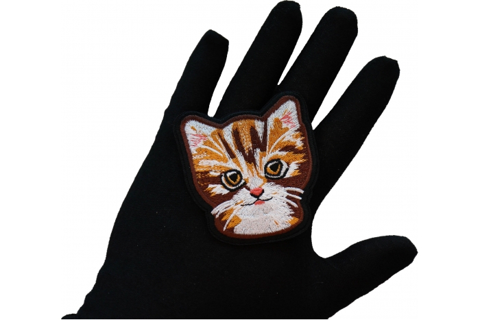 Sweet Kitty Cat Iron on Patch shown on hand for size comparison