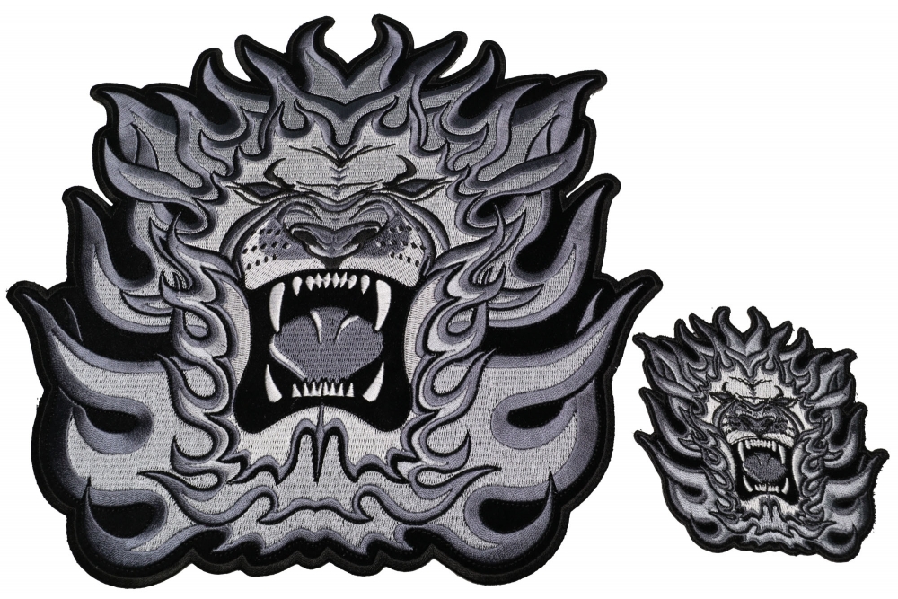 Angry Lion Embroidered Patch Set Small and Large