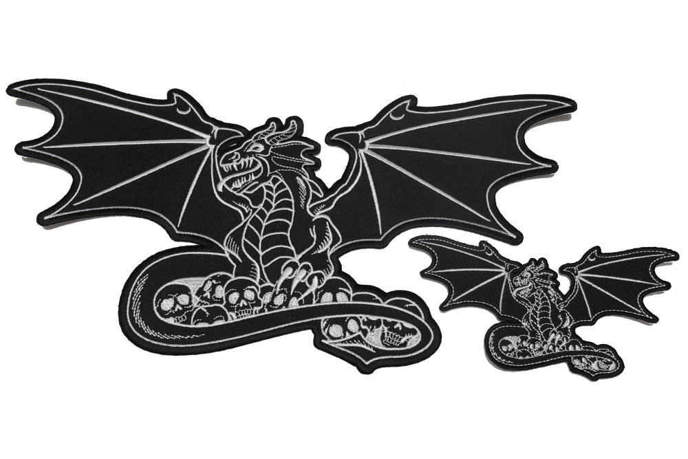 Black Dragon and Skulls Patches -2 Pack Small and Large