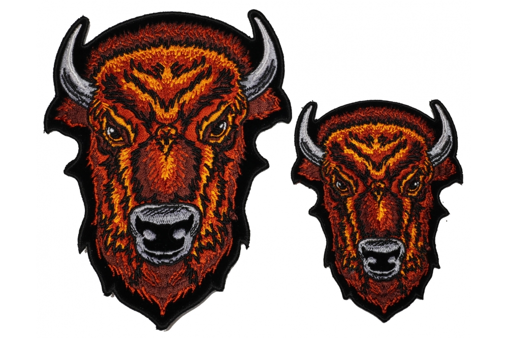 Brown Buffalo Head Small and Medium set of 2 Patches