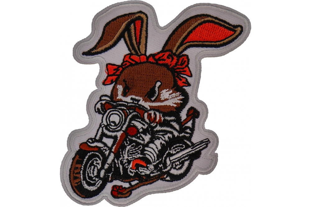 Cute Mean Rabbit on Motorcycle Patch, Biker Vest Patches, Sew or