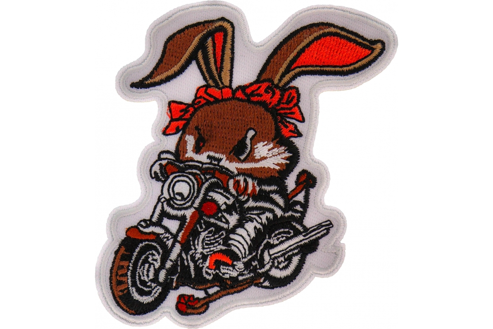 Cute Mean Rabbit on Motorcycle Patch, Biker Vest Patches, Sew or