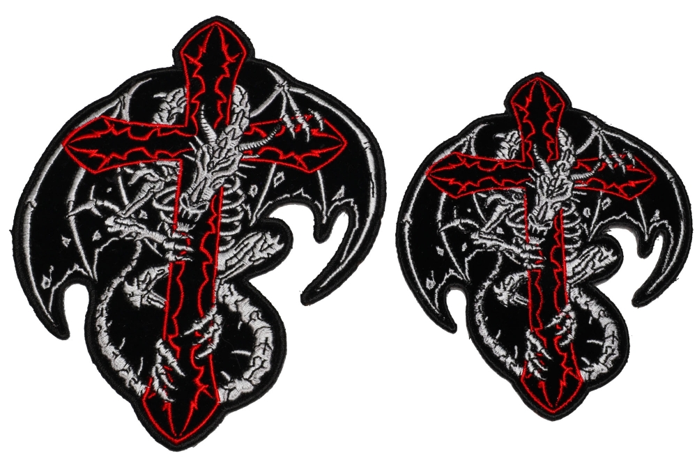 Dragon Skeleton and Cross Small and Medium 2 Piece Patch Set