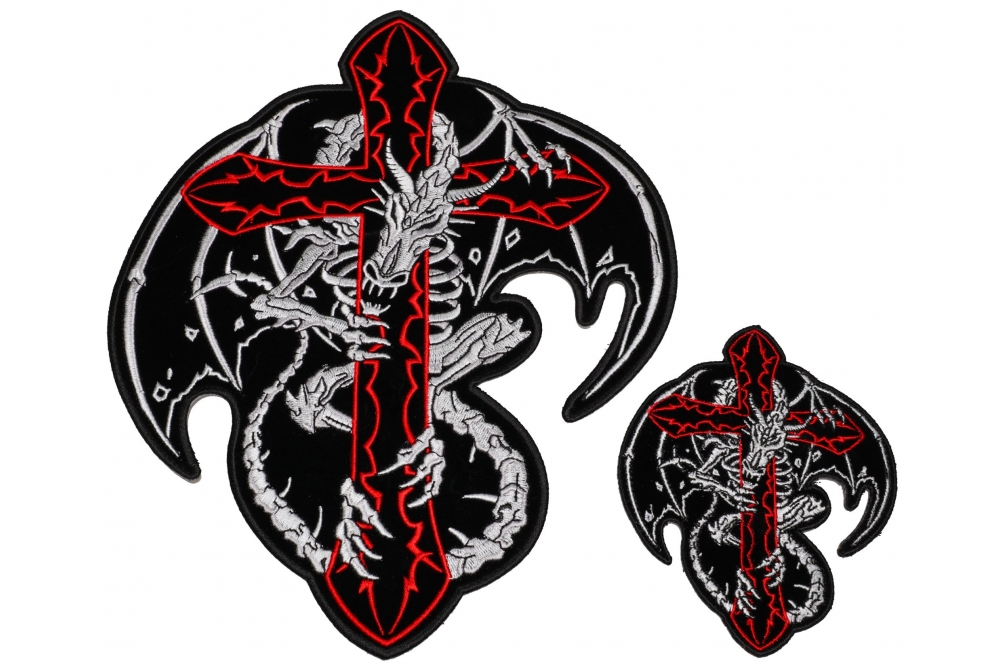 Dragon wrapped around Red Cross Small and Large 2 Piece Patch Set