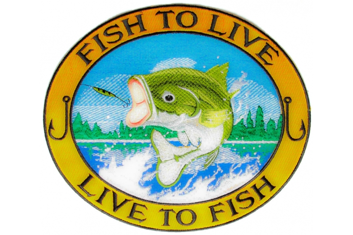 Fish to Live, Live to Fish, Bass on Hook Patch