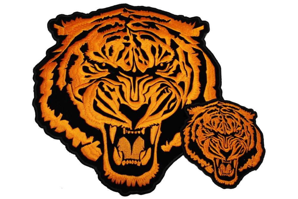 Large Orange Tiger Embroidered Patch Set Small and Large