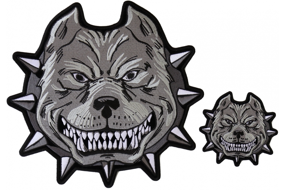 Set of 2 Gray Pitbull Iron on Patches Small and Large