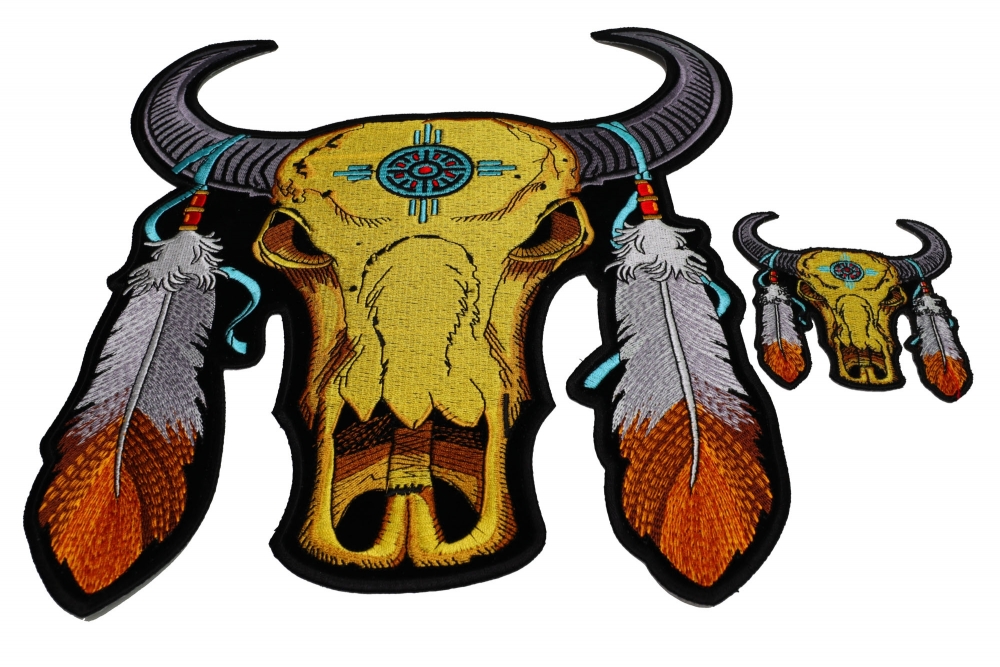 Set of 2 Small and Large Buffalo Skull Patches