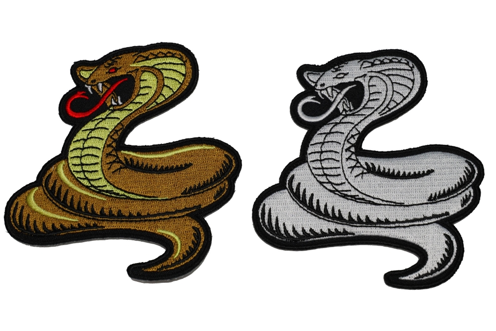 Set of 2 Small Cobra Snake Patches in Brown and White