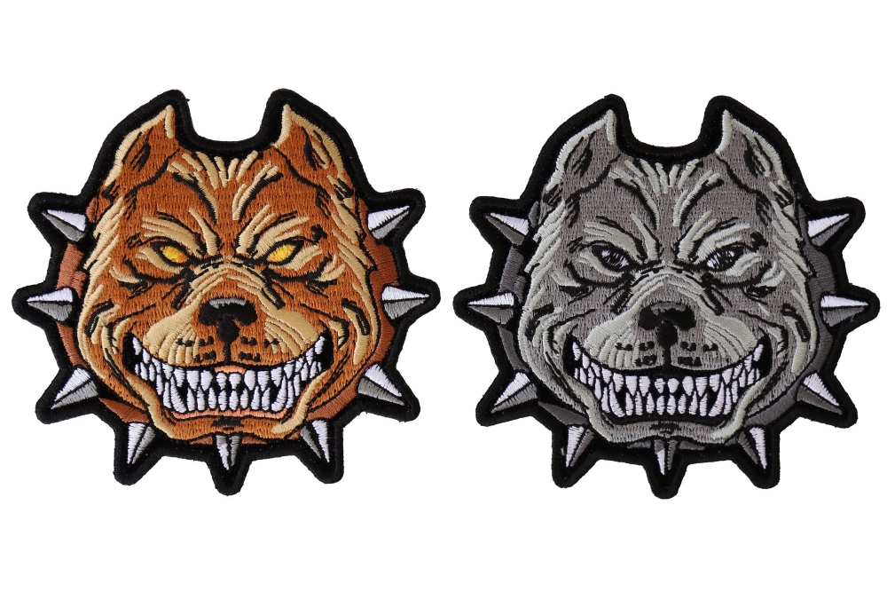 Set of 2 Small Pitbull Patches in Gray and Brown