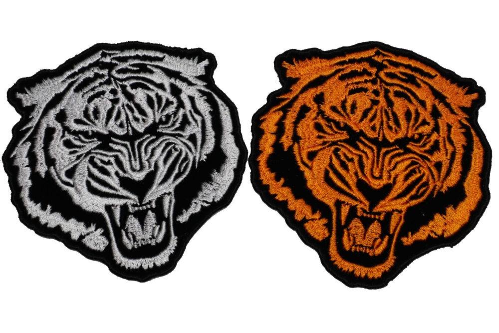 Set of 2 Small Tiger Patches in White and Orange
