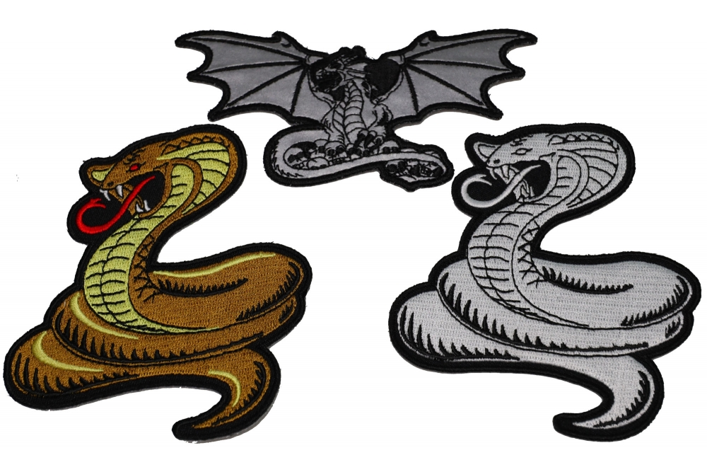 Set of 3 Snake and Dragon Patches