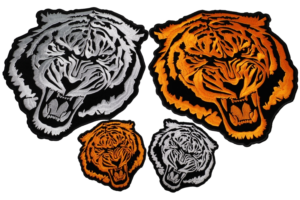 Set of 4 Small and Large Tiger Patches in Orange and White