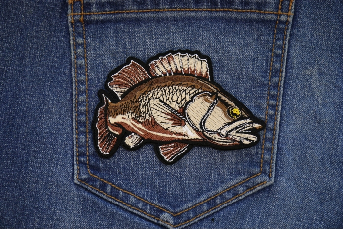 Bass Fish Patch shown on jeans