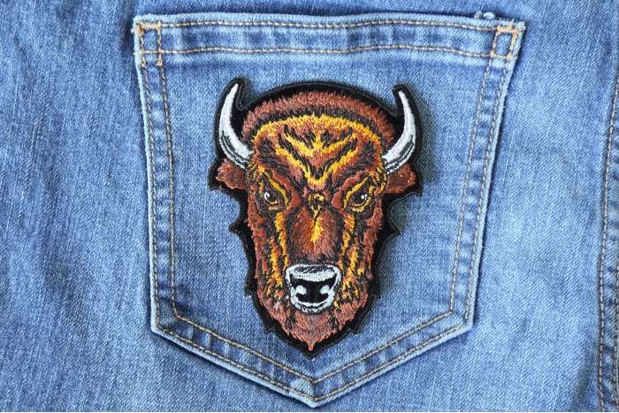 Buffalo Head Small Patch shown on jeans