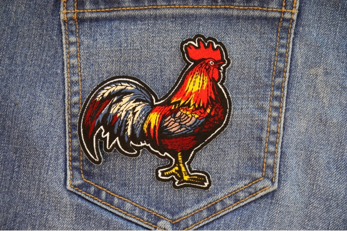 Cock Rooster Patch shown on jeans