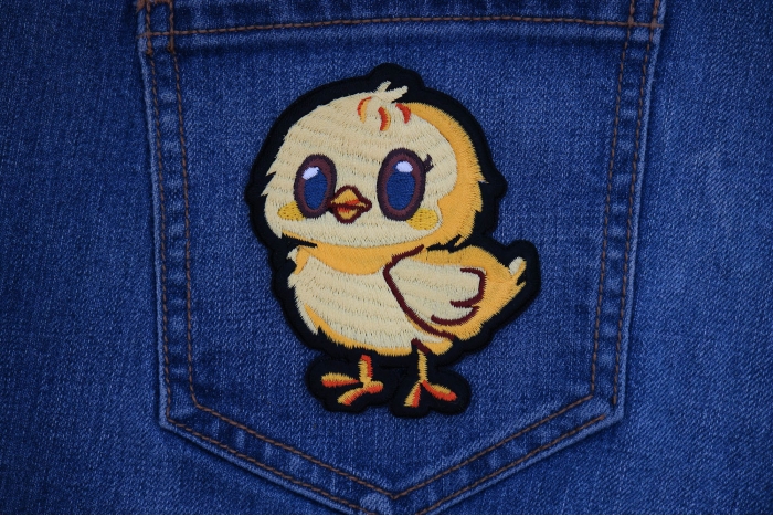 Cute Baby Chicken Patch shown on jeans
