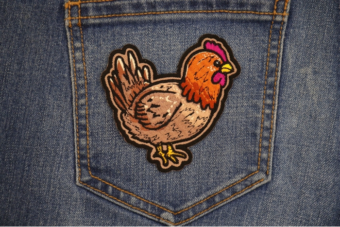 Cute Chicken Patch shown on jeans