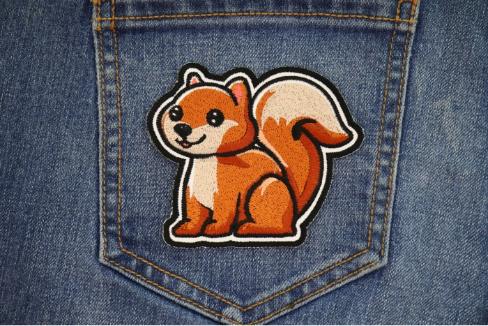 Cute Chipmunk Patch shown on jeans