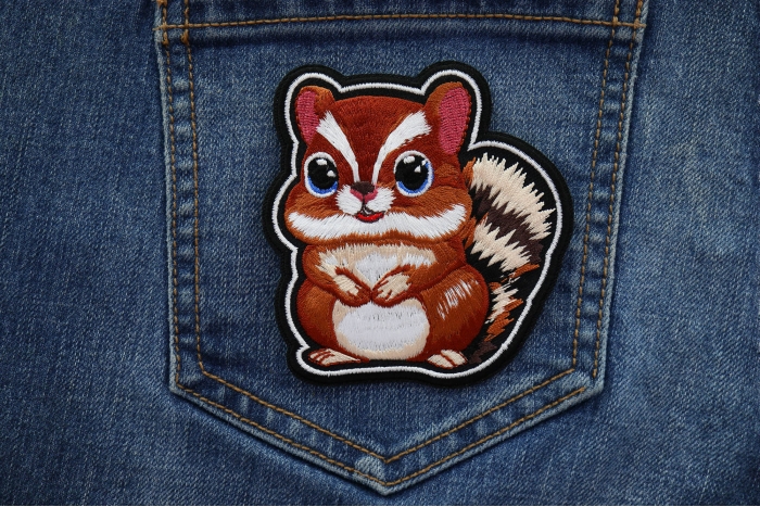 Cute Chipmunk Patch shown on jeans