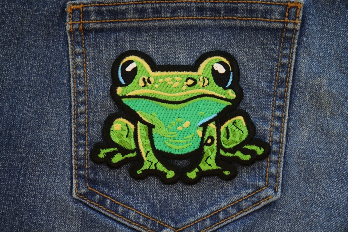 Cute Frog Patch shown on jeans