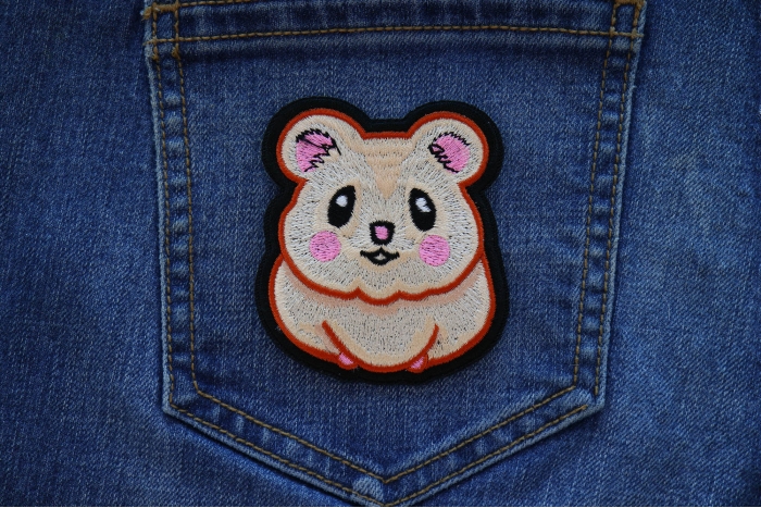 Cute Hamster Iron on Patch shown on jeans
