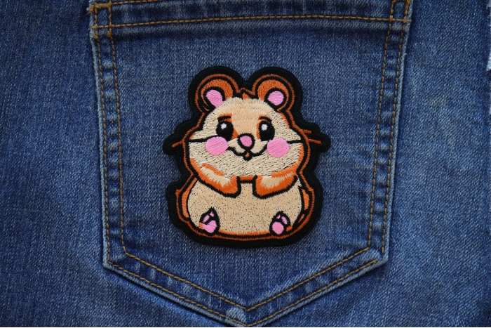 Cute Hamster Iron on Patch shown on jeans