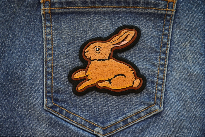 Cute Rabbit Iron on Patch shown on jeans