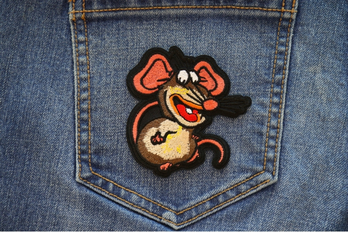 Dirty Rat Iron on Patch shown on jeans