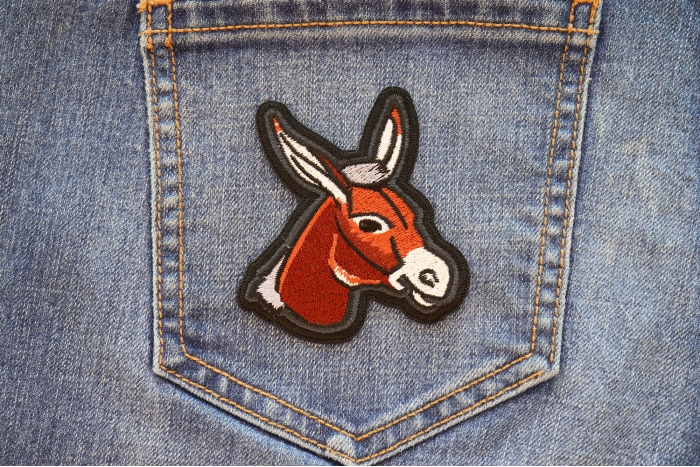 Donkey Iron on Patch shown on jeans