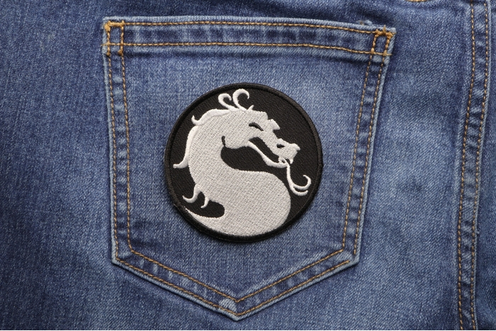 Dragon Patch Small Circular shown on jeans