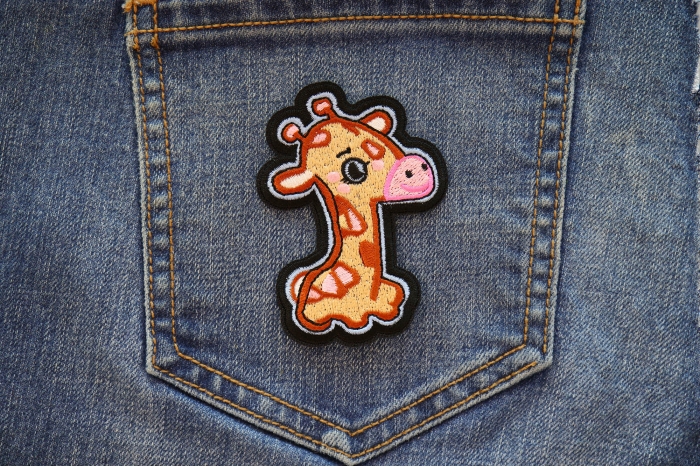 Giraffe Iron on Patch shown on jeans
