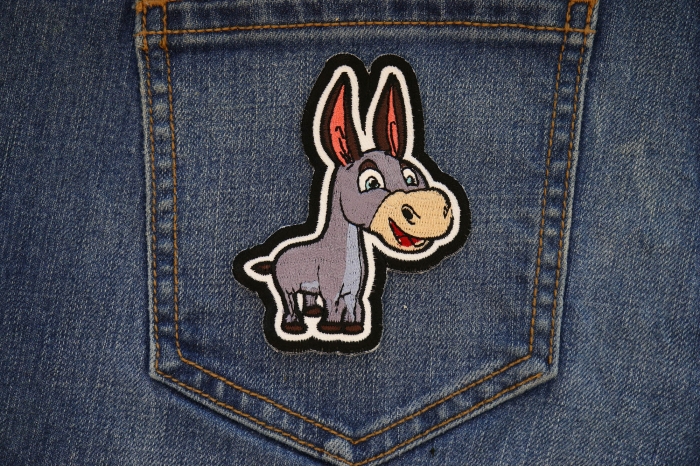 Happy Donkey Patch shown on jeans