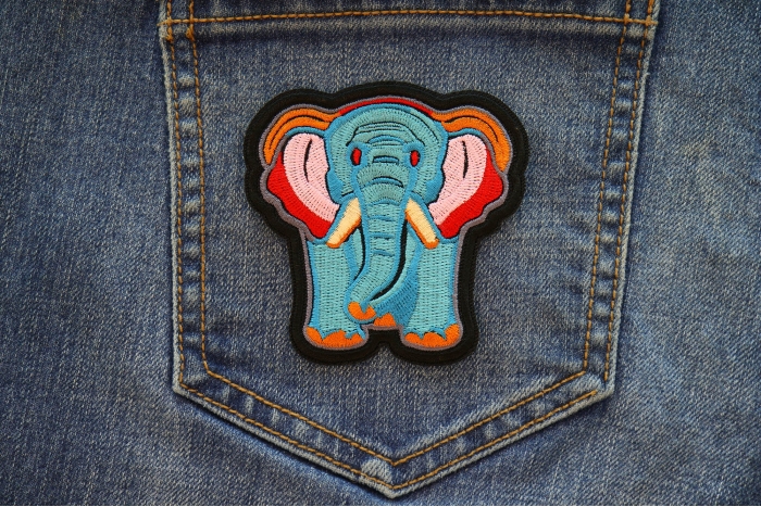 Blue Elephant Patch shown on jeans