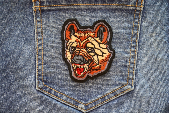 Hyena Iron on Patch shown on jeans