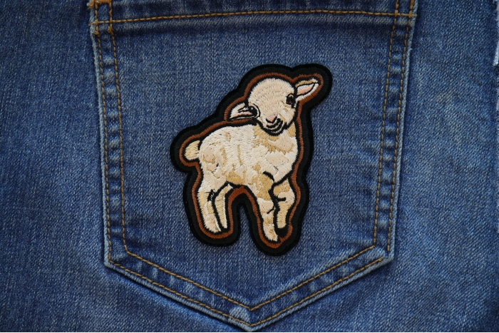 Baby Lamb Iron on Patch shown on jeans
