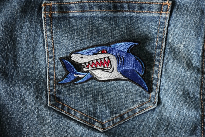 Iron on Shark Patch shown on jeans