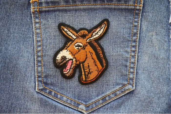 Laughing Donkey Iron on Patch shown on jeans