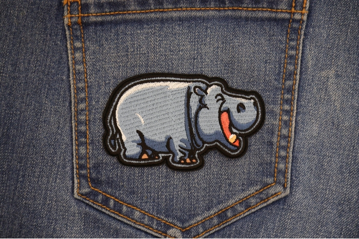 Laughing Hippo Patch shown on jeans