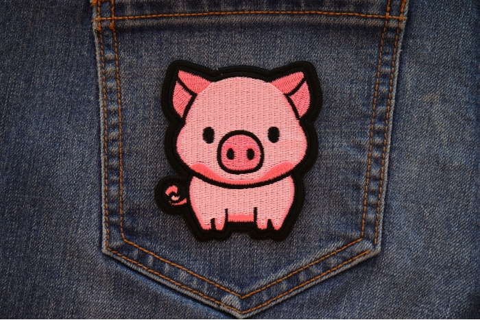 Little Piggy Iron on Patch shown on jeans