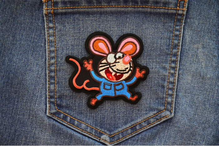 Nerdy Rat Iron on Patch shown on jeans