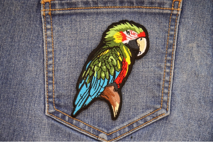 Parrot Patch shown on jeans