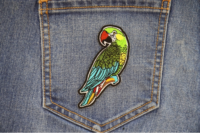 Parrot Patch shown on jeans