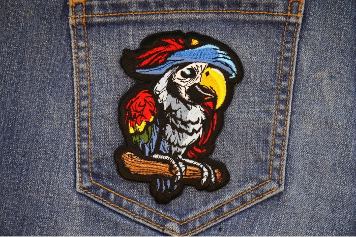 Pirate Parrot Patch shown on jeans