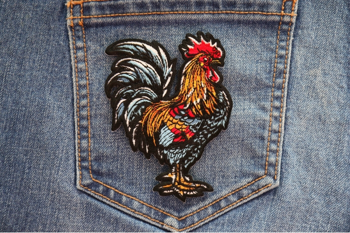 Rooster Cock Patch shown on jeans