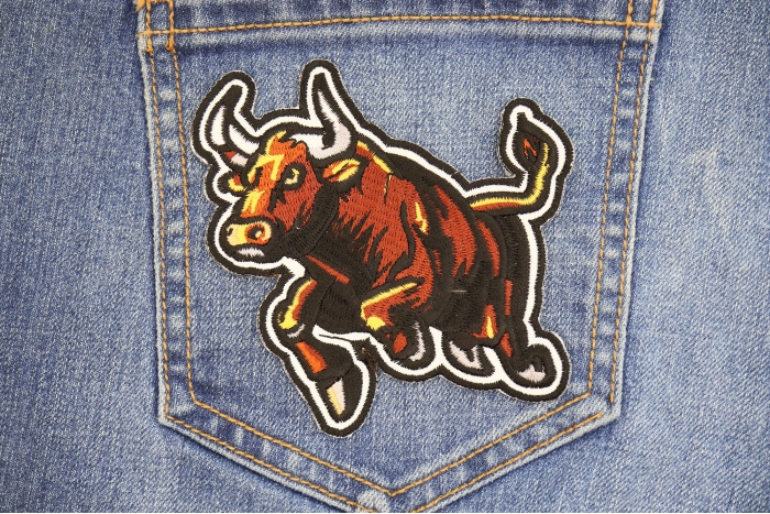 Running Bull Patch shown on jeans