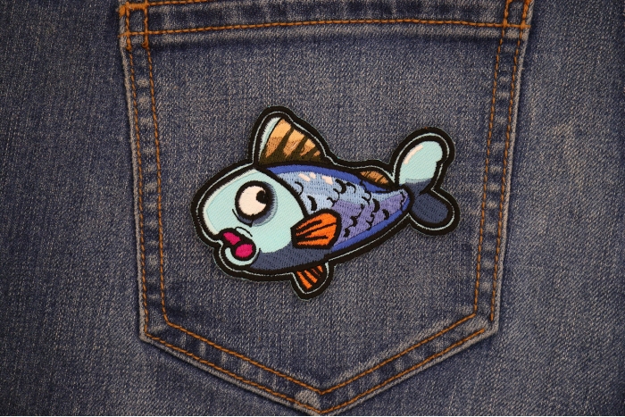 Surprised Fish Patch shown on jeans