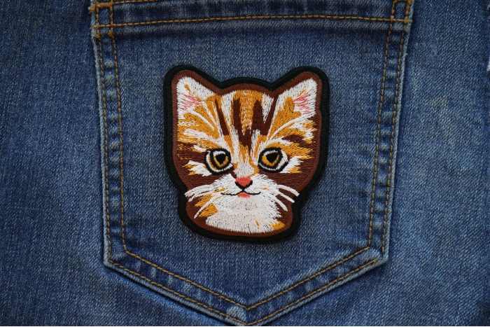 Sweet Kitty Cat Iron on Patch shown on jeans